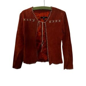 Women's Orange Suede Y2K does 70s Jacket with Whip Stitch Detailing